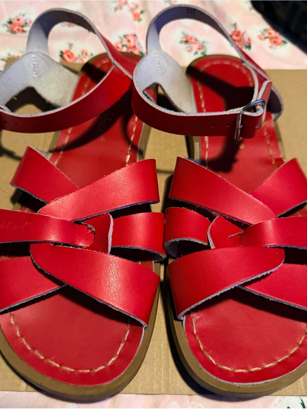 saltwater LUXE Red Leather Crisscross Ankle-Strap Sandals
